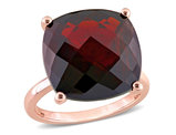 15.00 Carat (ctw) Garnet Cushion-Cut Solitaire Ring in 14K Rose Pink Gold